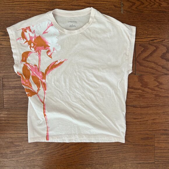 Anthropologie Cap Sleeve Floral Tee Peony Botanical Tee Size XS - Picture 11 of 11